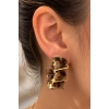 Altın  Renk Leopar Detaylı 14K Altın Kaplama Halka Küpe (Çift)