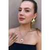 Altın Renk Pembe Mineli 14K Altın Kaplama Kolye