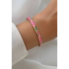 Altın Renk Pembe Mineli Kelepçe Bileklik