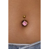 Altın Renk Pembe Taşlı Cerrahi Çelik Göbek Piercing