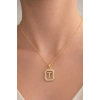 Altın Renk T Harf Taş Detaylı Çelik Kolye