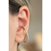 Altın Renk Taş Detaylı 14K Altın Kaplama TX Ear Cuff (Tek)