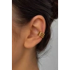 Altın Renk Taş Detaylı 14K Altın Kaplama TX Ear Cuff (Tek)