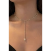 Altın Renk Taş Detaylı 14K Altın Kaplama Vip Choker Kolye