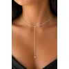 Altın Renk Taş Detaylı 14K Altın Kaplama Vip Choker Kolye