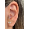Altın Renk Taş Detaylı Çelik Halka Tragus/Kıkırdak Küpe/Piercing (Tek)