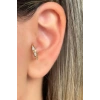 Altın Renk Taş Detaylı Çelik Halka Tragus/Kıkırdak Küpe/Piercing (Tek)