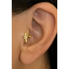 Altın Renk Taş Detaylı Cerrahi Çelik Tragus/Kıkırdak Küpe/Piercing (Tek)