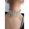 Altın Renk Taş Detaylı Tasarım Choker Kolye