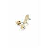Altın Renk Taşlı Cerrahi Çelik Tragus/Kıkırdak Küpe/Piercing (Tek)