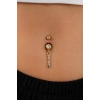 Altın Renk Taşlı Sallantılı Cerrahi Çelik Göbek Piercing