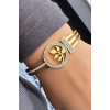 Altın Renk Yaprak Figürlü Çelik Kelepçe Bileklik