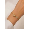Altın Renk Yıldız Figürlü Nazar Boncuğu  Detaylı Bileklik