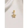 Altın Renk Yıldız Figürlü Taşlı Cerrahi Çelik Göbek Piercing
