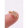 Altın Renk Yıldız Figürlü Taşlı Cerrahi Çelik Tragus/Kıkırdak Küpe/Piercing (Tek)