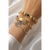 Altın  Renk  Zincir Detaylı 3lü Bileklik Set