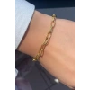 Altın Renk Zincir Detaylı Çelik Bileklik (Unisex)