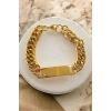 Altın Renk Zincir Detaylı Çelik Bileklik (Unisex)