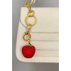 Altın Ve Kırmızı Renk Elma Figürlü Taş Detaylı Çanta Charm/ Anahtarlık