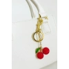 Altın Ve Kırmızı Renk Kiraz Figürlü Taş Detaylı Çanta Charm/ Anahtarlık