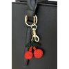 Altın Ve Kırmızı Renk Kiraz Figürlü Taş Detaylı Çanta Charm/ Anahtarlık
