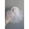 Beyaz Renk Çiçek Detaylı Nikah Şapkası/Vualet Şapka