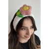 Beyaz Renk Çiçek Figürlü Peluş Saç Bandı