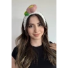 Beyaz Renk Çiçek Figürlü Peluş Saç Bandı
