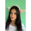 Beyaz Renk Peluş Zil Detaylı Kuzu Kulağı Taç