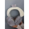 Beyaz Ve Gri Renk Ayıcık Figürlü Peluş Kulaklık