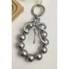 Gri Renk İnci Detaylı Çanta Charm/ Anahtarlık