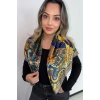 Gri Renk Karışık Desenli Saten Şal/Fular
