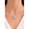 Gümüş Renk A Harf Taş Detaylı Çelik Kolye