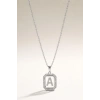 Gümüş Renk A Harf Taş Detaylı Çelik Kolye