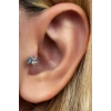 Gümüş Renk Ay Ve Yıldız Figürlü Taş Detaylı Cerrahi Çelik Tragus/Kıkırdak Küpe/Piercing (Tek)
