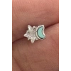 Gümüş Renk Ay Ve Yıldız Figürlü Taş Detaylı Cerrahi Çelik Tragus/Kıkırdak Küpe/Piercing (Tek)
