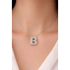 Gümüş Renk B Harf Taş Detaylı Çelik Kolye
