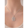 Gümüş Renk B Harf Taş Detaylı Çelik Kolye