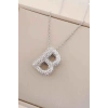 Gümüş Renk B Harf Taş Detaylı Çelik Kolye