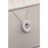 Gümüş Renk C Harf Taş Detaylı Çelik Kolye