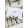 Gümüş Renk Çarpı Detaylı VİP 3lü YSX Küpe Set