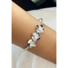 Gümüş Renk Çiçek Figürlü Taş Detaylı Kelepçe Bileklik