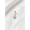Gümüş Renk Çiçek Figürlü Taşlı Cerrahi Çelik Göbek Piercing