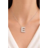 Gümüş Renk E Harf Taş Detaylı Çelik Kolye