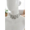 Gümüş Renk FAN Yazılı Taş Detaylı Choker Kolye