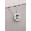 Gümüş Renk G Harf Taş Detaylı Çelik Kolye