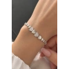 Gümüş Renk Kalp Figürlü 14K Altın Kaplama Taşlı Bileklik