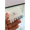 Gümüş Renk Kalp Figürlü Taş Detaylı 6lı YSX Küpe Set
