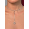 Gümüş Renk Kalp Figürlü Taş Detaylı Choker Kolye