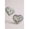 Gümüş Renk Kalp Figürlü Taşlı Abiye Küpe Kına/Gelin Küpe (Çift)
